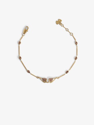Rock Bracelet - Chain bracelet with wings in brass and rhinestones.