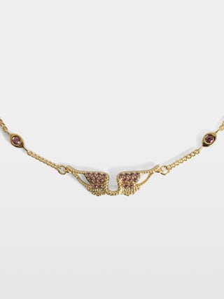 Rock Bracelet - Chain bracelet with wings in brass and rhinestones.