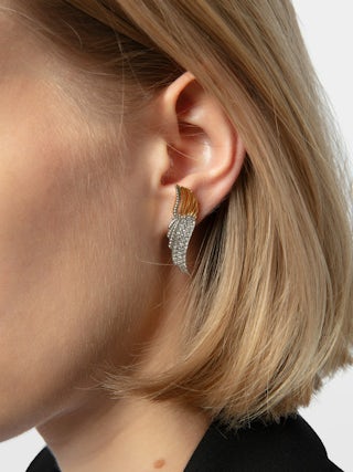 Pendientes Rock Over - Pendientes en forma de alas de metal dorado engastados con estrás.