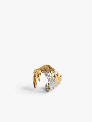 Rock Feather Ring - Wing ring in brass set with rhinestones.