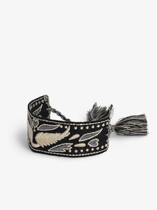 Woven Zadig Bracelet - Wide woven polyester bracelet with embroidered wings.
