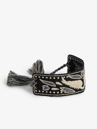Woven Zadig Bracelet - Wide woven polyester bracelet with embroidered wings.