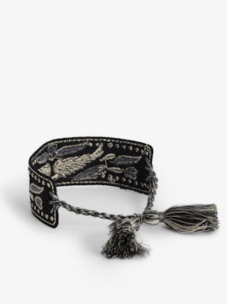 Woven Zadig Bracelet - Wide woven polyester bracelet with embroidered wings.
