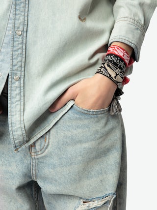 Woven Zadig Bracelet - Wide woven polyester bracelet with embroidered wings.