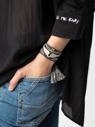 Woven Zadig Bracelet - Wide woven polyester bracelet with embroidered wings.