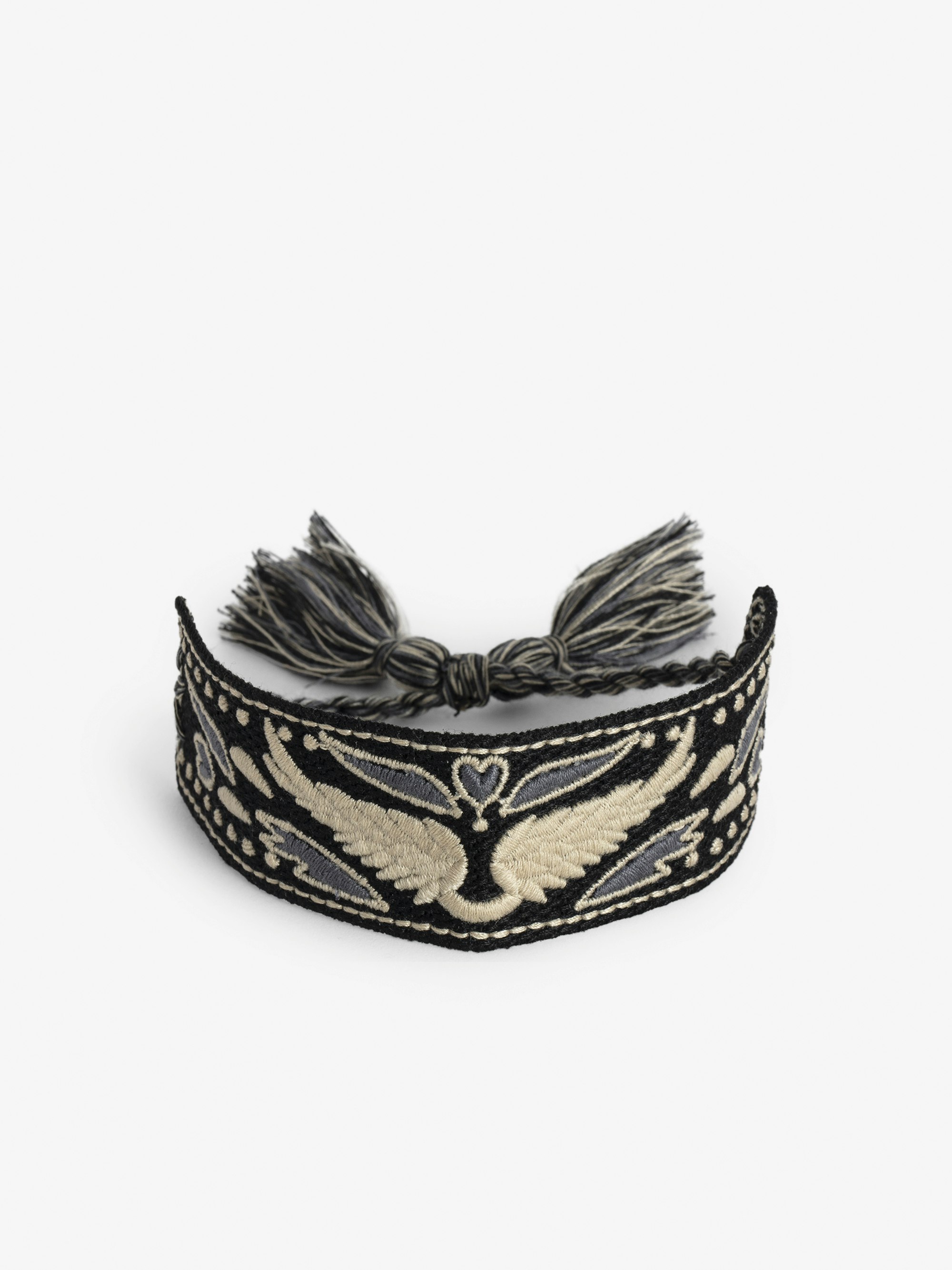 Zadig Woven Bracelet - Wide woven polyester bracelet with embroidered wings.