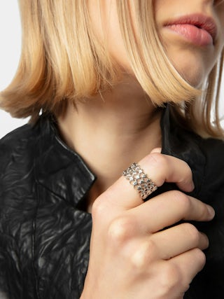 Rock Star Ring - Silver-toned brass ring featuring stars.