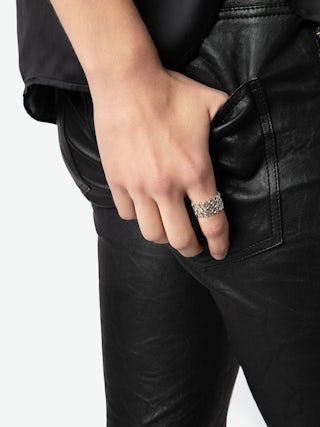 Rock Star Ring - Silver-toned brass ring featuring stars.