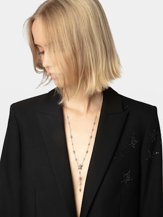 Collar Rock Star - Collar estrella largo ajustable de latón plateado.