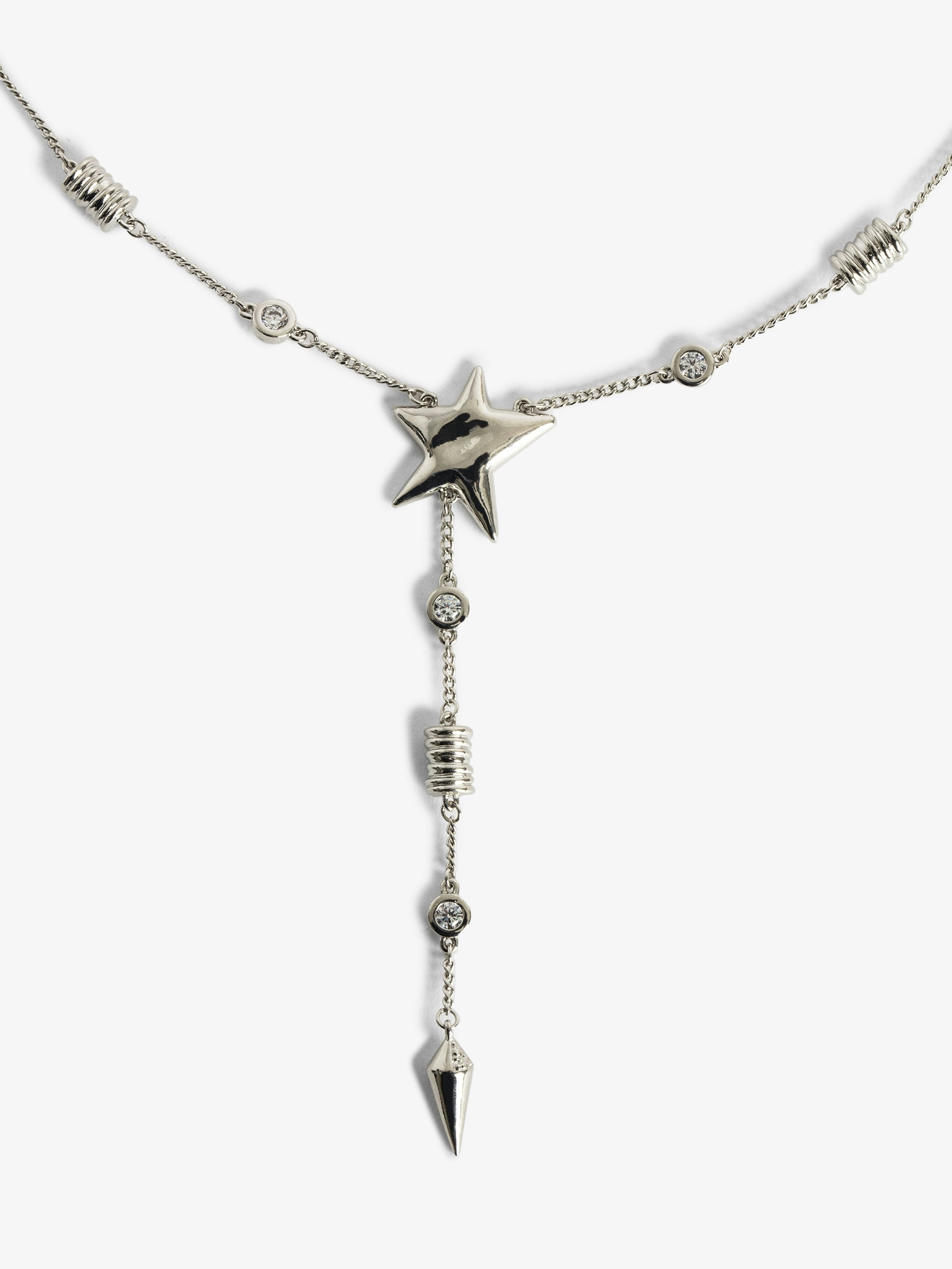 Nova Necklace - Long adjustable star necklace in silver-tone brass.