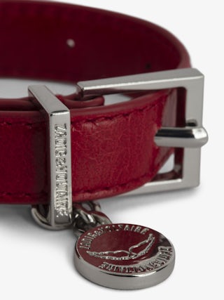 Sunny Leather Bracelet - Vintage-effect patent leather bracelet with a medallion charm.