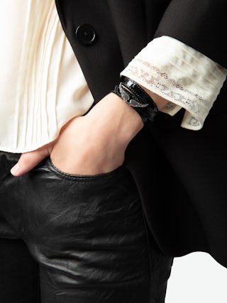 Rock Bracelet 100% Leather - Embossed crocodile-effect leather bracelet with a wing.