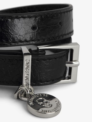 Sunny Leather Bracelet - Double wrap vintage effect patent leather bracelet with medallion charm.
