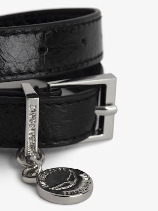 Sunny Leather Bracelet - Double wrap vintage effect patent leather bracelet with medallion charm.