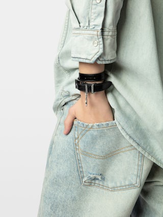 Pulsera Sunny Cuero - Pulsera de cuero charolado efecto vintage doble vuelta con charm medallón.