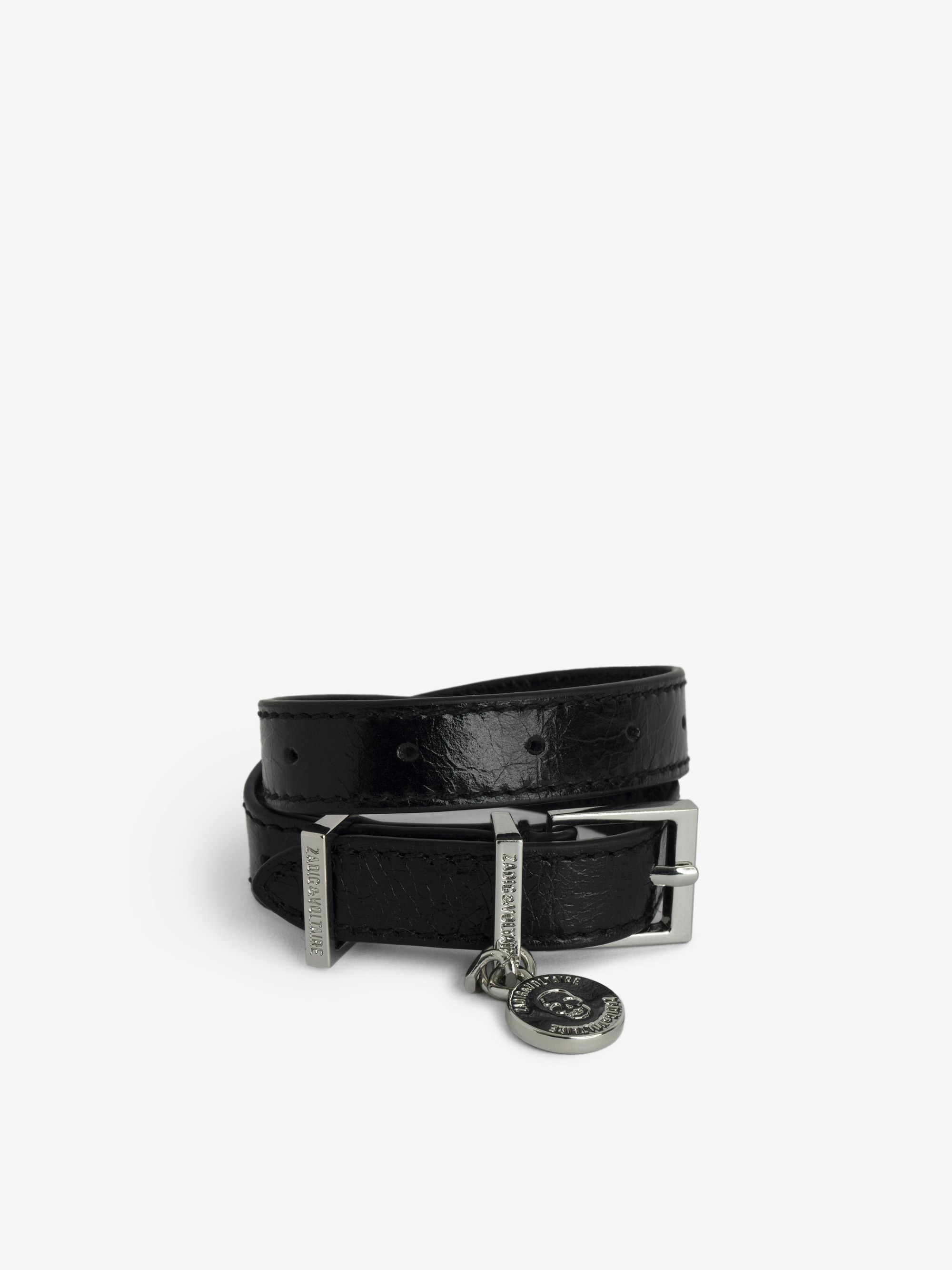 Sunny Leather Bracelet - Double-wrap vintage-effect patent leather bracelet with a charm medallion.