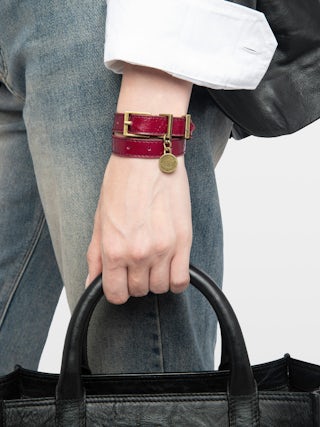 Armband Sunny Leder - Armband aus Lackleder mit Vintage-Effekt, doppelt gewickelt, mit Medaillon-Anhänger.