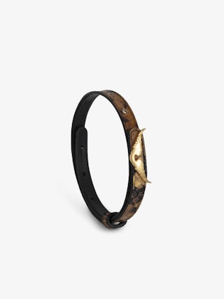 Rock Bracelet 100% Leather - Embossed snake-effect leather bracelet with a wing.