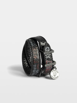 Sunny Tag Leather Double Bracelet - Double-wrap vintage-effect patent leather bracelet with medallion charm and tags.