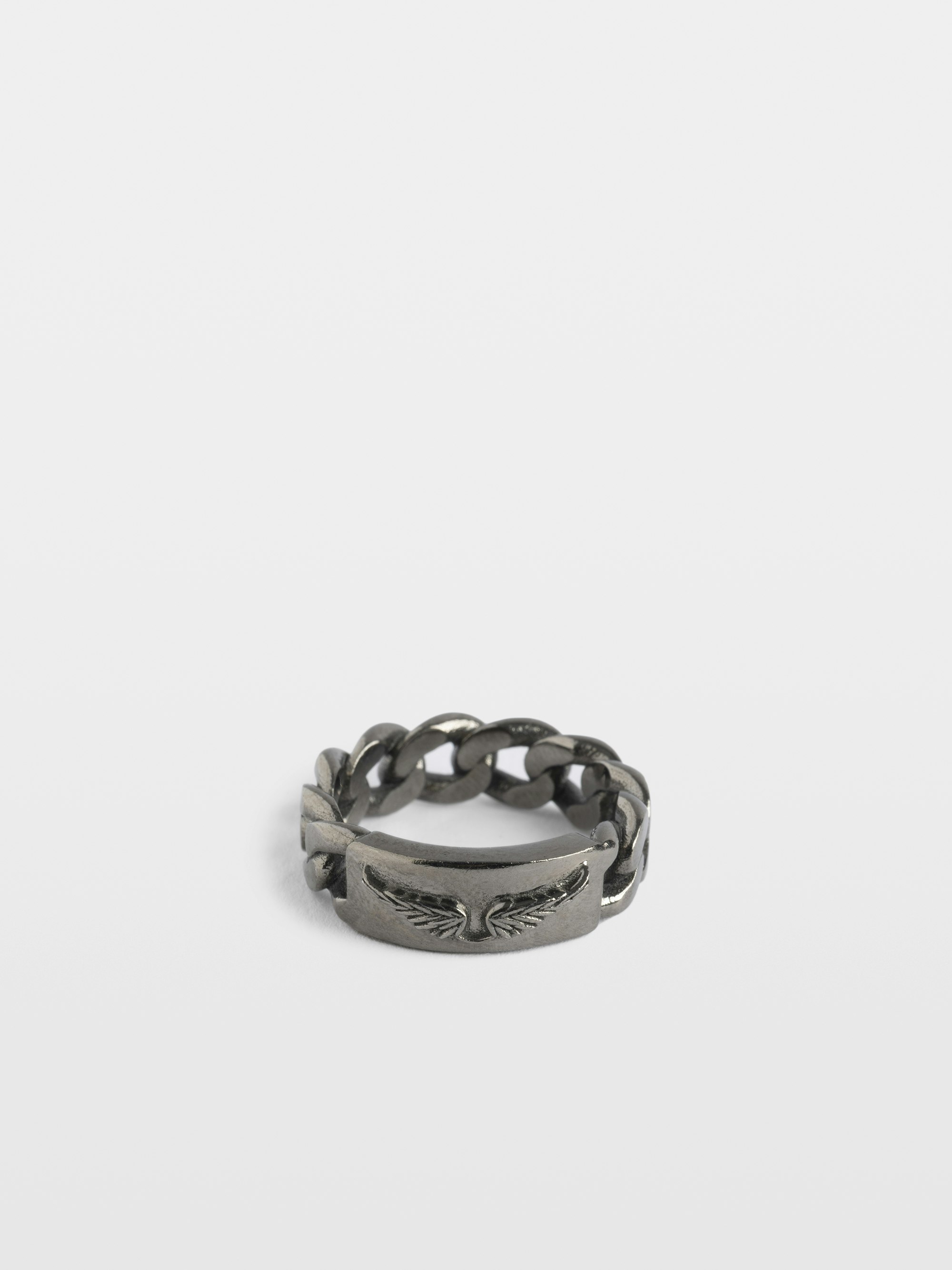Chain Ring - Stainless steel chain-inspired ring with wings plate.