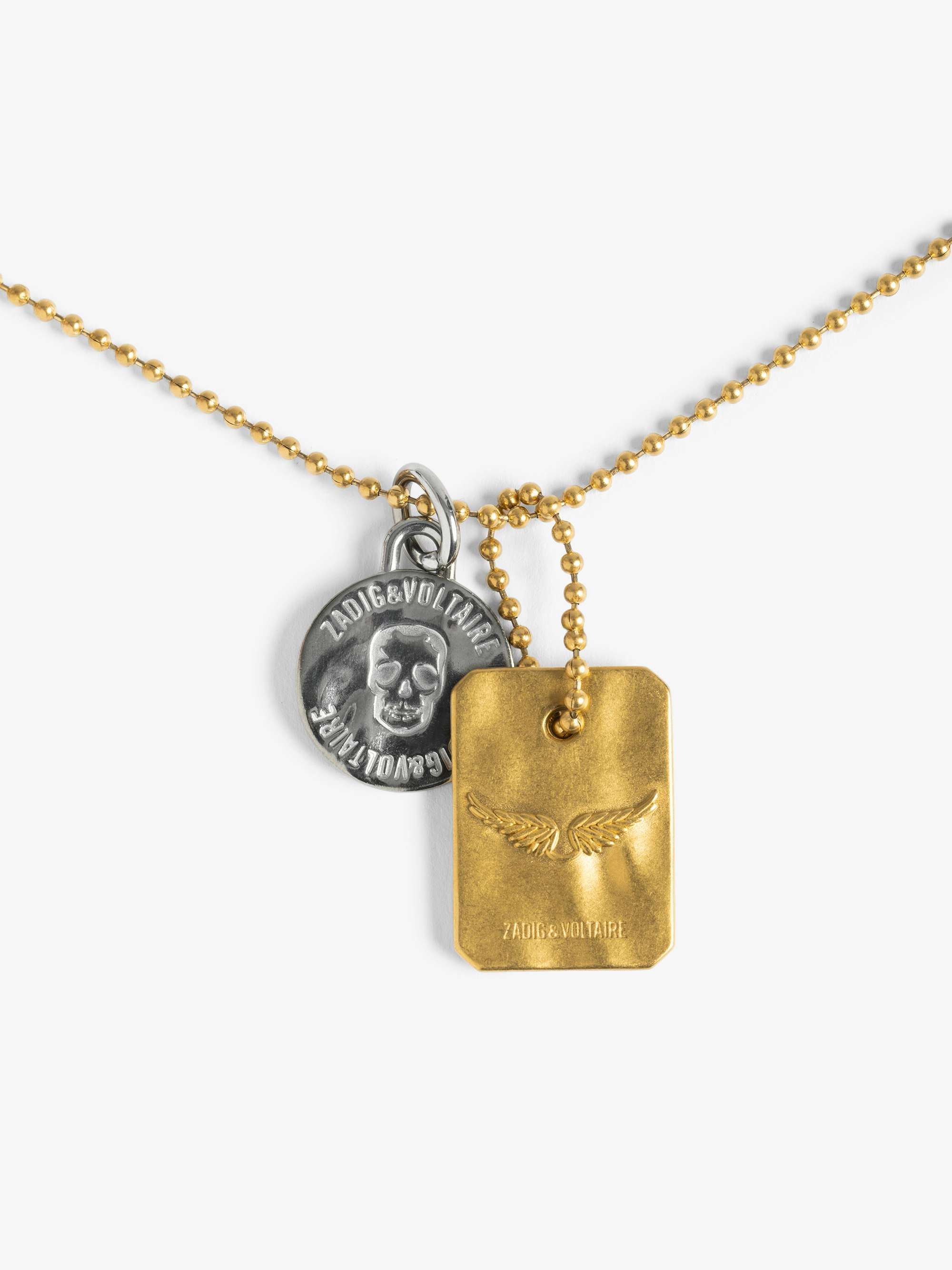 Long Chain Necklace - Long stainless steel necklace with ball chain and double plaques.