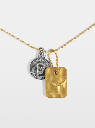 Collar Largo Chain - Collar largo de acero inoxidable con cadena de bolas y dobles placas.