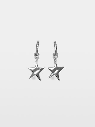 Rock Star Earrings - Hoop earrings with silver stars in brass.