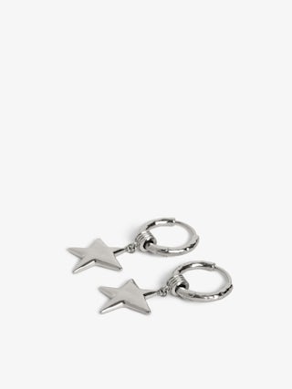 Boucles D'Oreilles Rock Star - Boucles d'oreilles créoles avec des étoiles argentées en laiton.