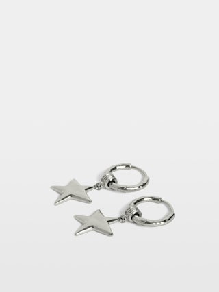 Rock Star Earrings - Hoop earrings with silver stars in brass.