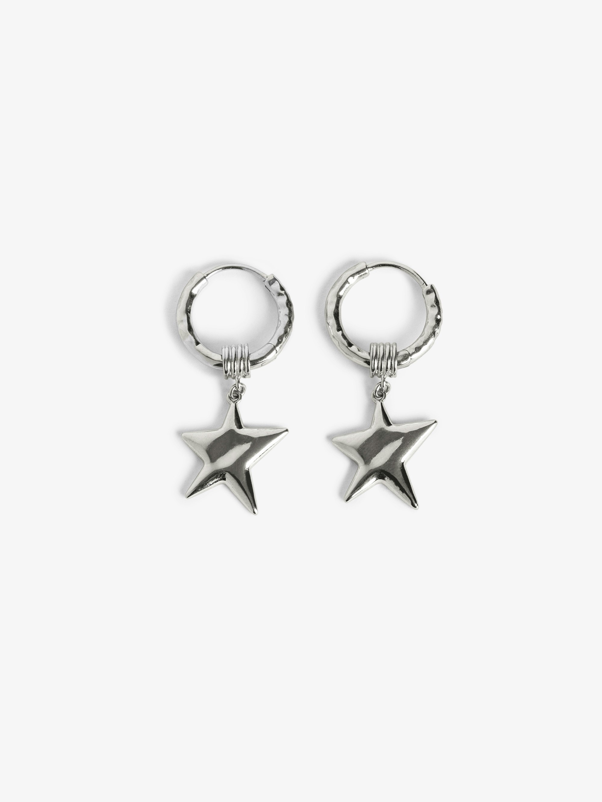 Rock Star Earrings - Hoop earrings with silver stars in brass.