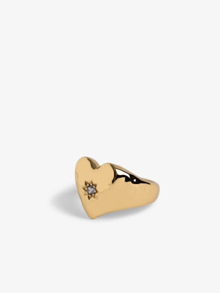 Heartbreaker Strass Ring - Heart ring in hammered gold-plated brass set with a rhinestone.