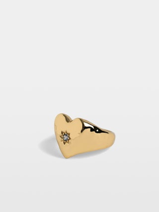 Heartbreaker Strass Ring - Heart ring in hammered gold-plated brass set with a rhinestone.