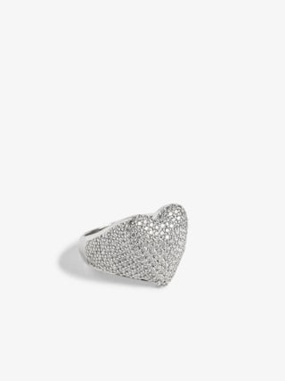 Heartbreaker Full Strass Ring - Heart ring in hammered brass set with rhinestones.