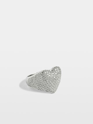 Heartbreaker Full Strass Ring - Heart ring in hammered brass set with rhinestones.