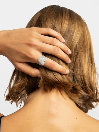 Heartbreaker Full Strass Ring - Heart ring in hammered brass set with rhinestones.