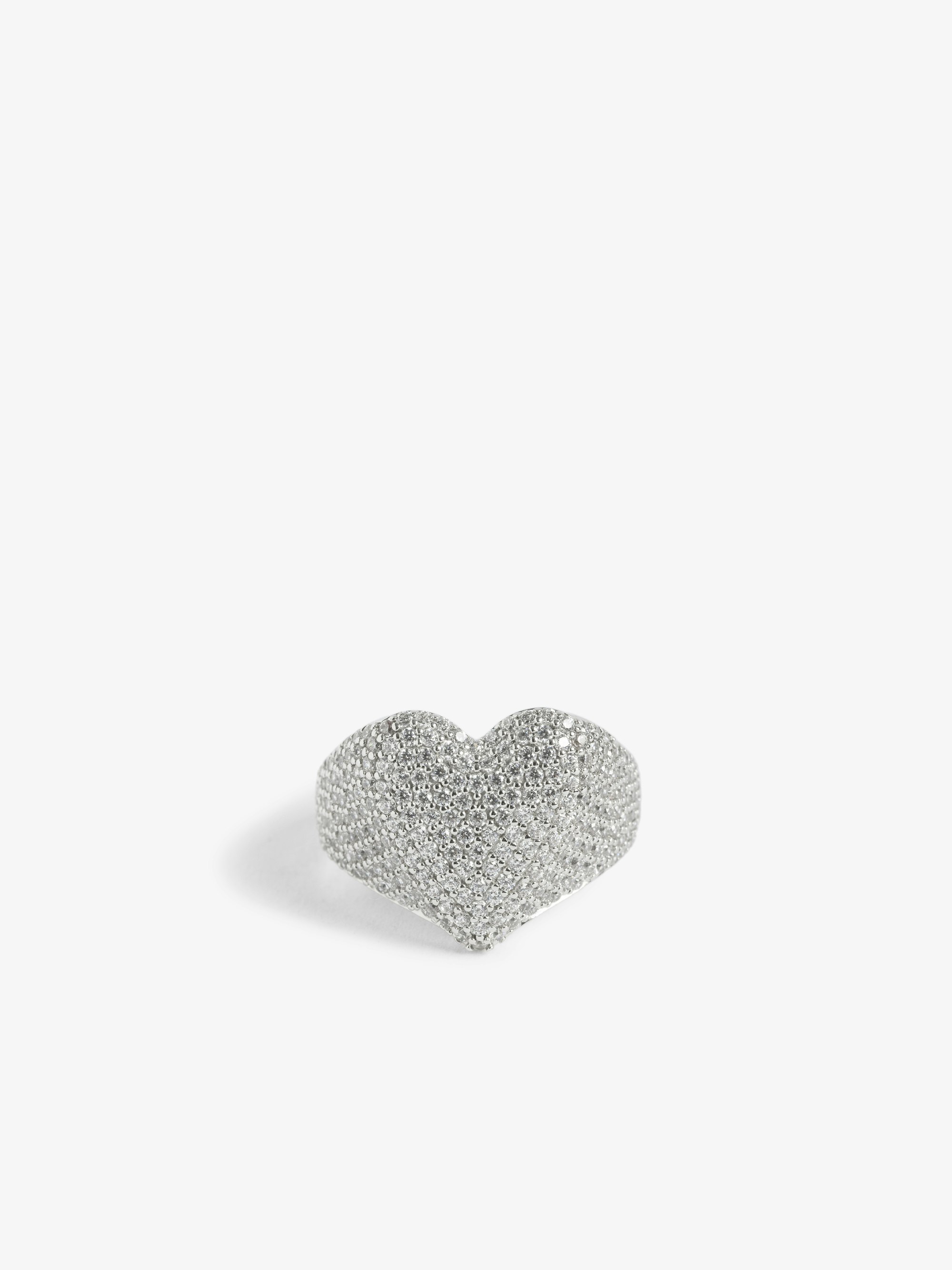 Heartbreaker Full Strass Ring - Heart ring in hammered brass set with rhinestones.