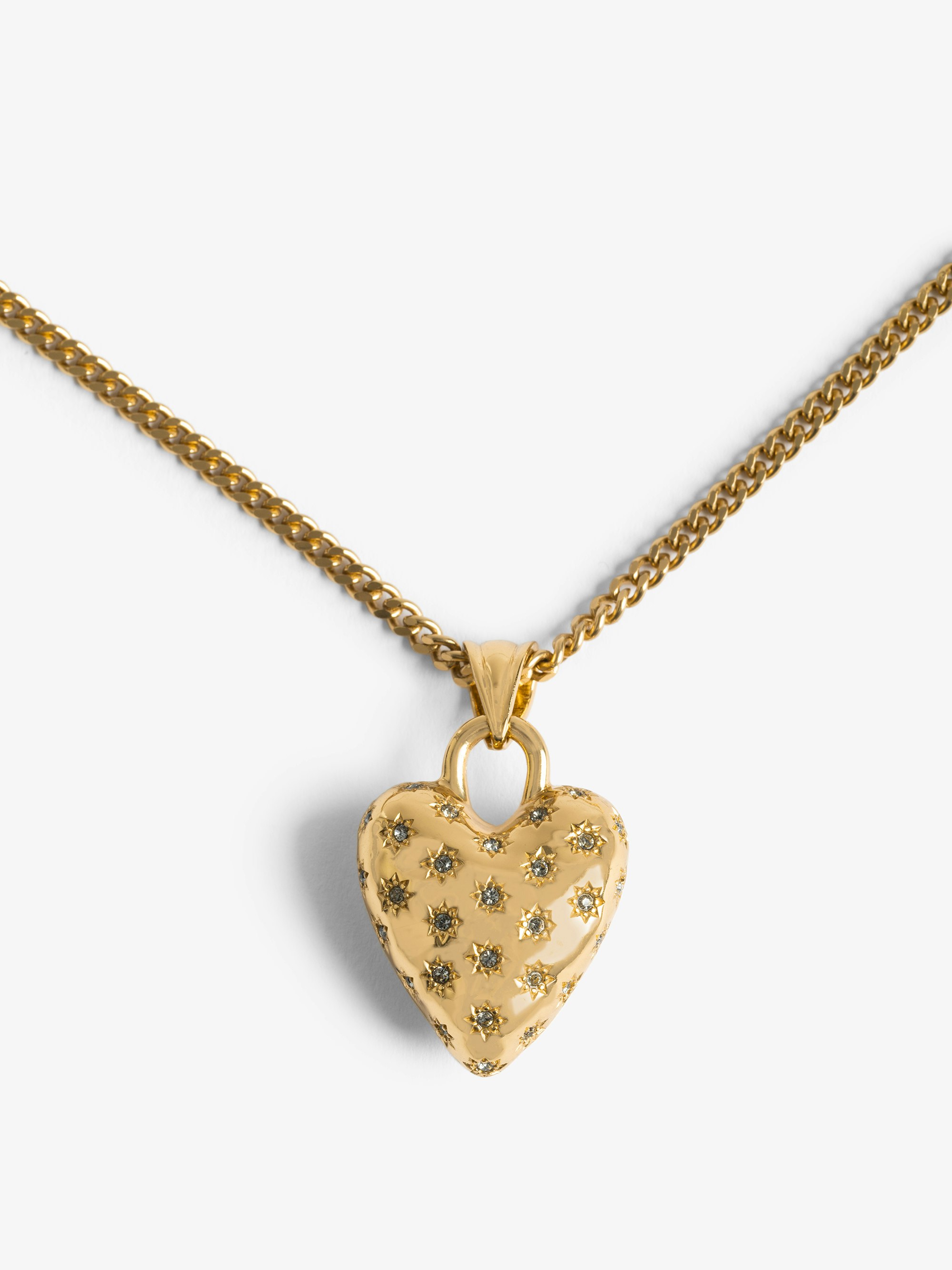 Heartbreaker Necklace - Brass necklace with a rhinestone-set pendant.