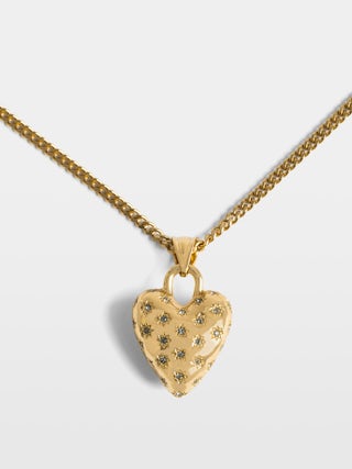 Heartbreaker Necklace - Brass necklace with a rhinestone-set pendant.