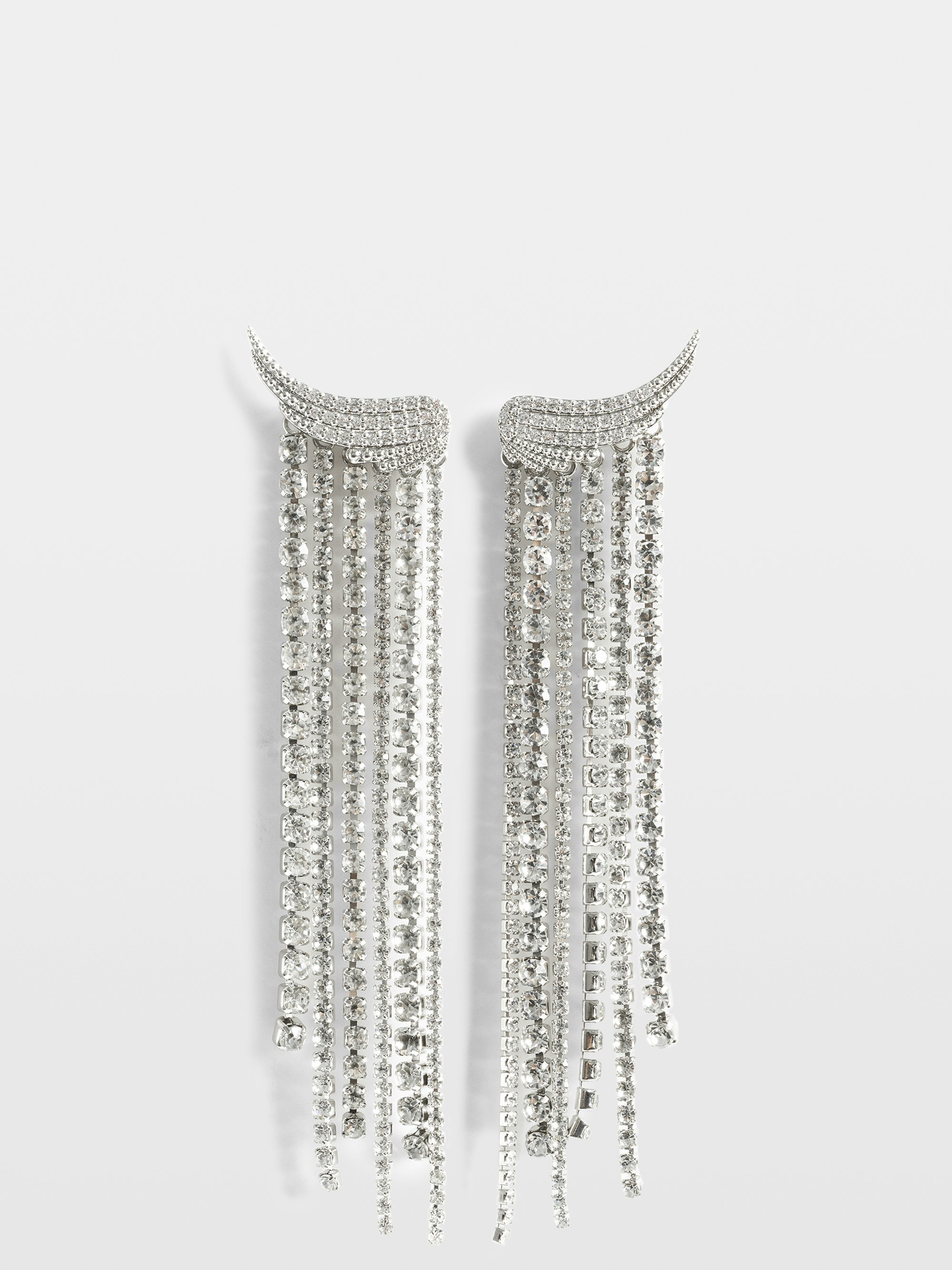 Rock Node Drop Earrings - Drop earrings in silver-plated brass with wings and rhinestone charms.