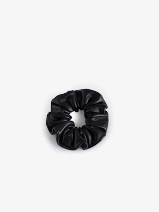 Scrunchie Hair Tie - Voltaire Vice scrunchie in black leather with wing motifs.