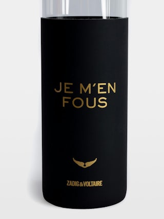 Water Bottle Bottle of Love - Voltaire Vice glass bottle with cap adorned with messages, wing motif and signature.