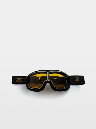 Ride Your Mind Motorcycle Helmet - Ecru motorcycle helmet with removable goggles Voltaire Vice x Mârkö Helmets.