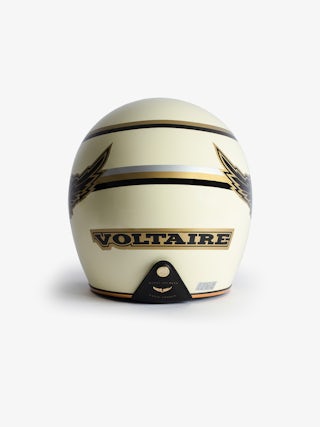 Ride Your Mind Motorcycle Helmet - Ecru motorcycle helmet with removable goggles Voltaire Vice x Mârkö Helmets.