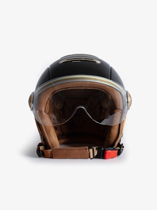 Wing Breaker Bike Helmet - Black Voltaire Vice x Mârkö Helmets bicycle helmet with visor and adjustable buckle.