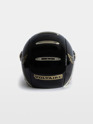 Wing Breaker Bike Helmet - Black Voltaire Vice x Mârkö Helmets bicycle helmet with visor and adjustable buckle.