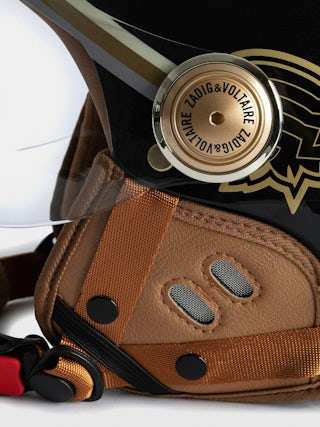 Wing Breaker Bike Helmet - Black Voltaire Vice x Mârkö Helmets bicycle helmet with visor and adjustable buckle.