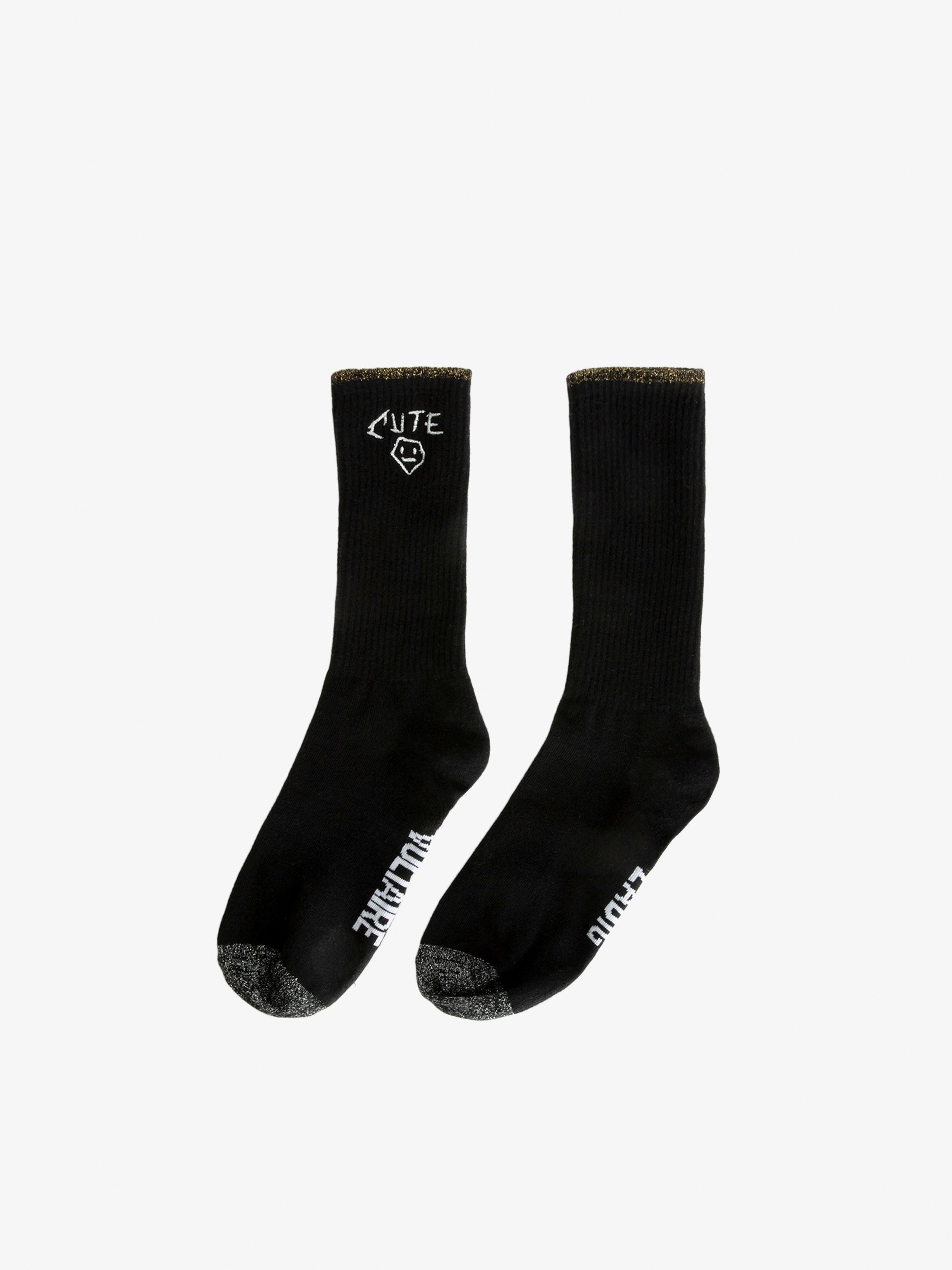 Lote de 2 Pares de Calcetines From Head To Toe - Calcetines de algodón From Head To Toe de color blanco y negro con firma, mensajes "Cute" y "For Ever Young Happy", cintas en contraste y bordes de purpurina.