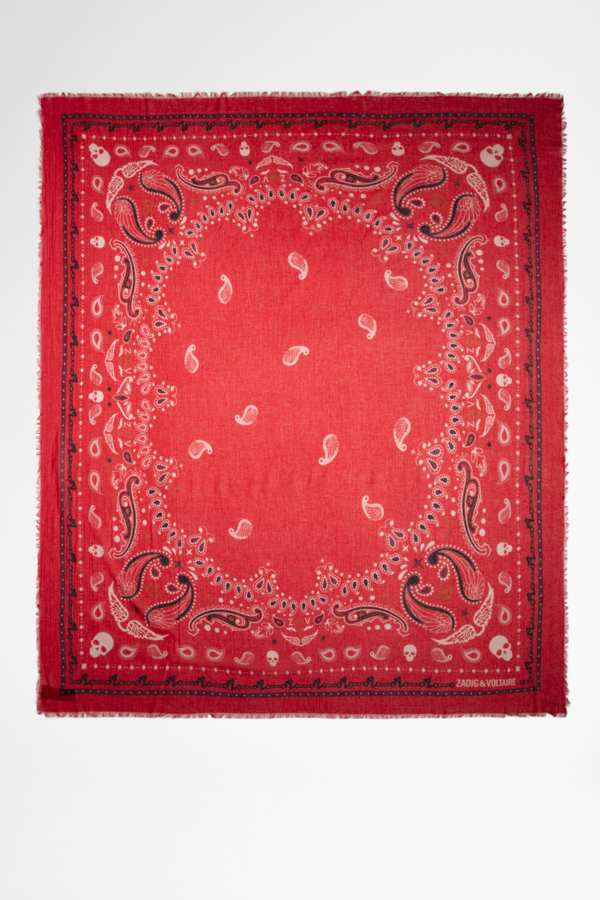 Halstuch Delta Damen-Halstuch aus Baumwolle mit rotem Bandana-Print. Dieses Produkt ist nach GOTS zertifiziert und aus Fasern aus biologischem Anbau hergestellt.