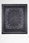 Delta Scarf - Women's black cotton scarf with bandana print. This product is GOTS certified and made with fibers from organic farming.