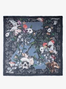 Foulard Kerry - Sciarpa nera con stampa floreale, teschio e firma ZV - Donna